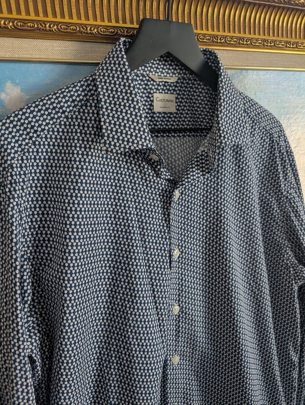 NWOT Culturata Navy Blue Patterned Casual Shirt
